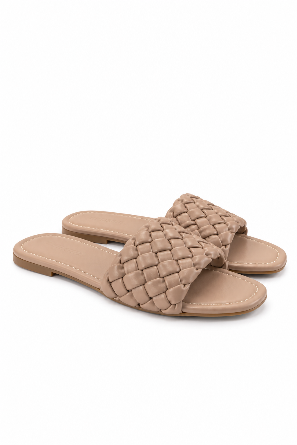 Taupe Woven Strap Slides