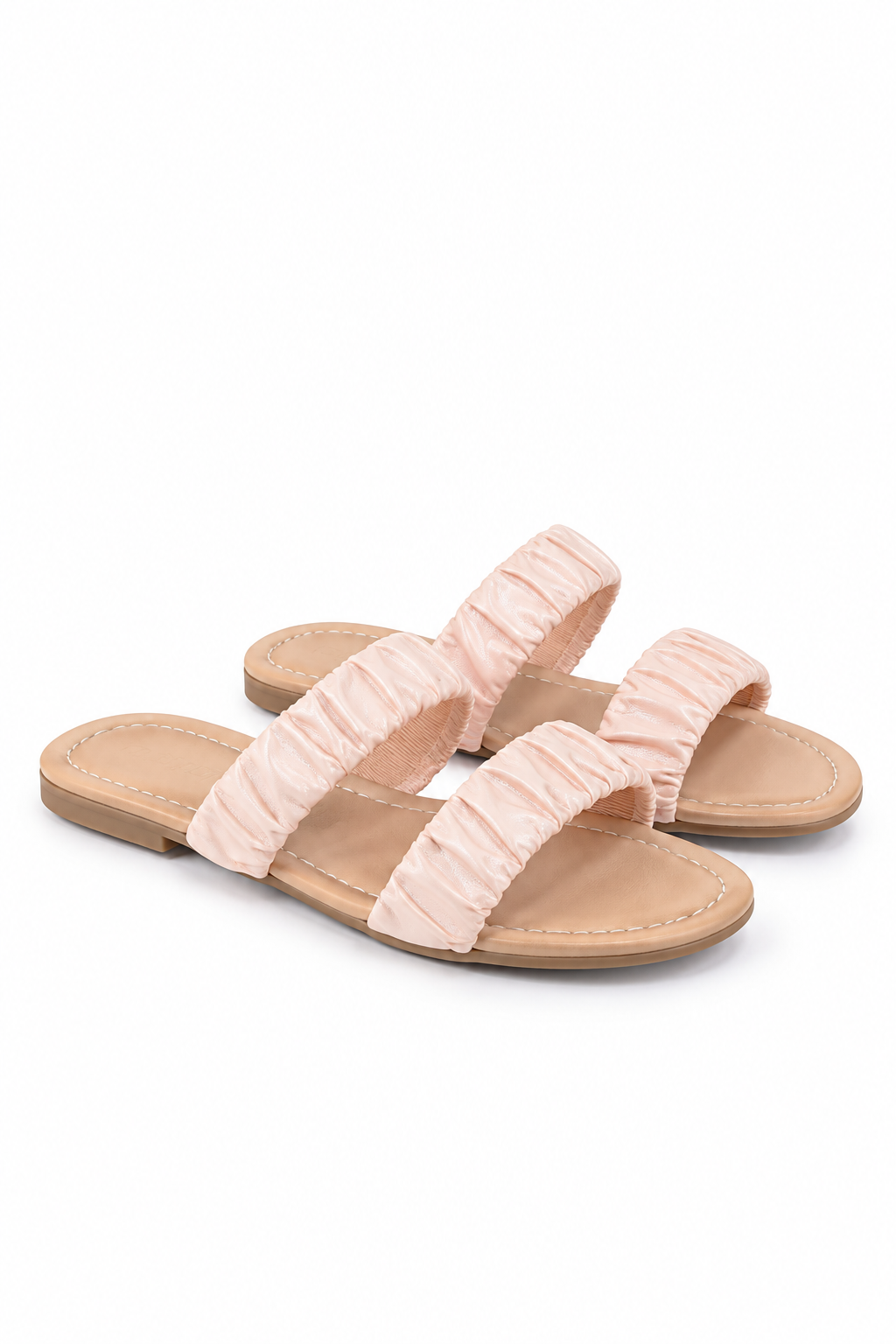 Blush Ruched Double Strap Slides