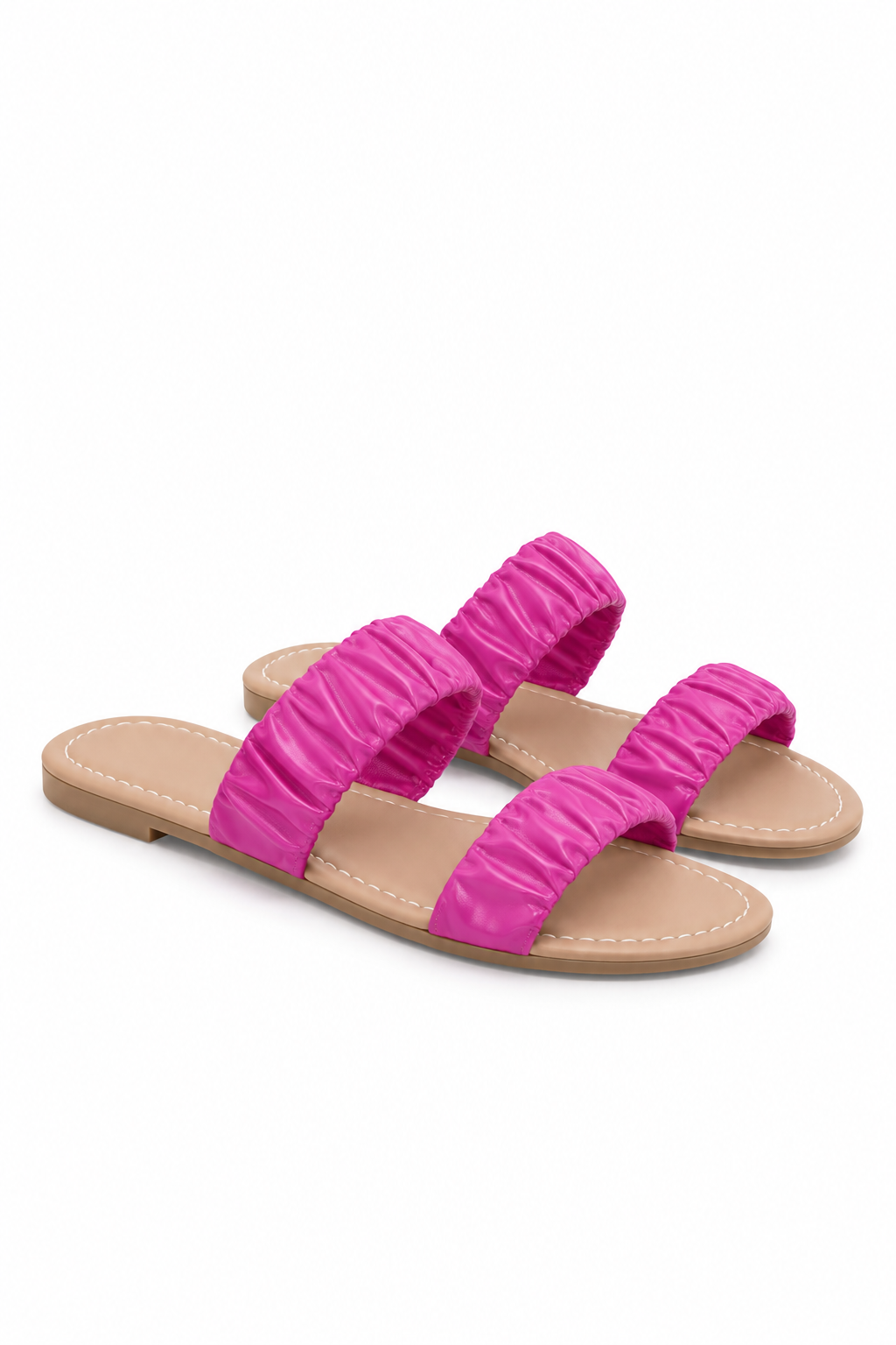 Fuchsia Ruched Double Strap Slides