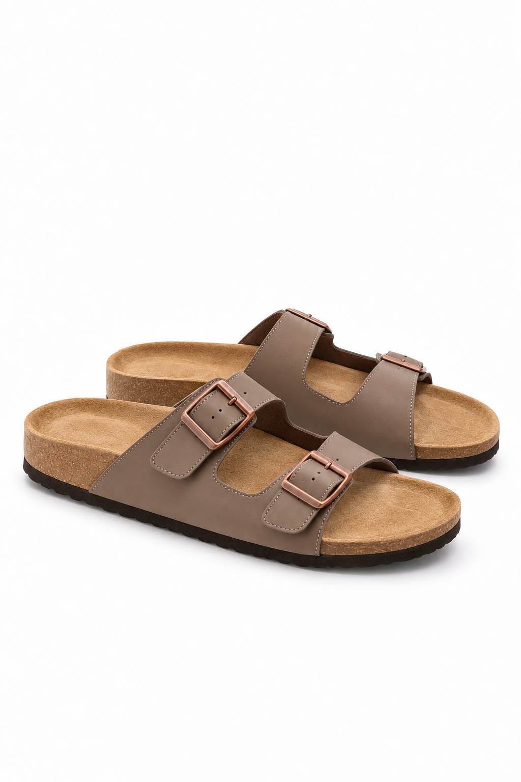 Taupe Double Buckle Slides