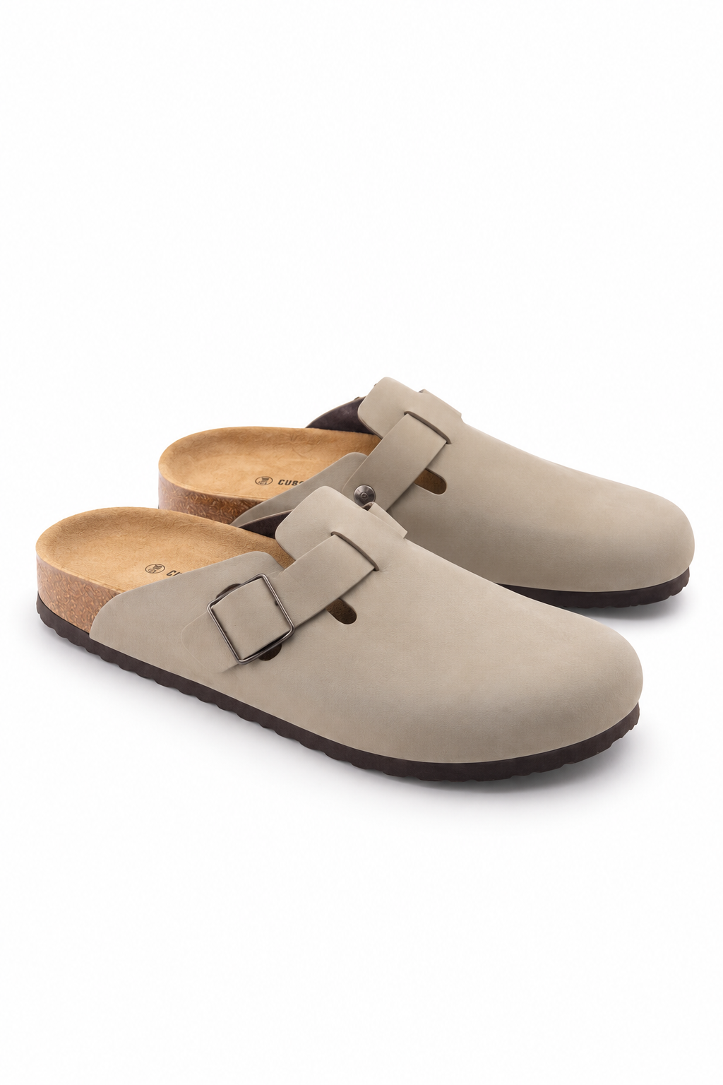 Greige Buckle Clogs