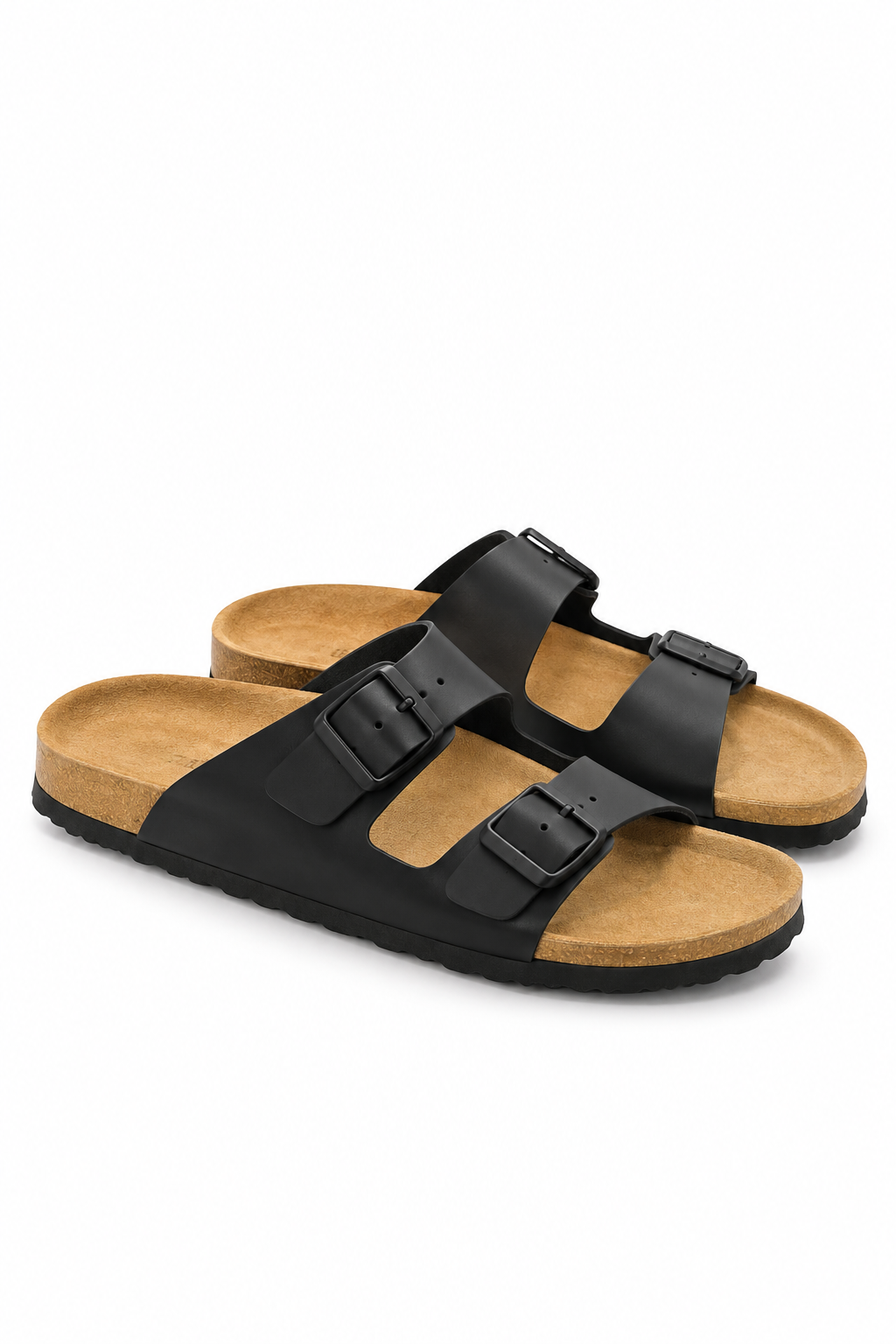 Black Double Buckle Slides