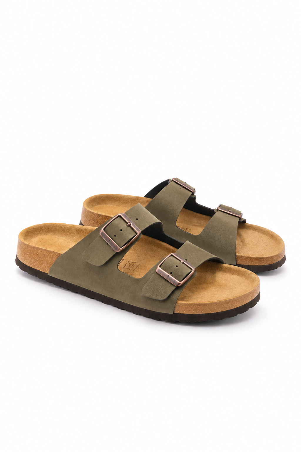 Olive Double Buckle Slides
