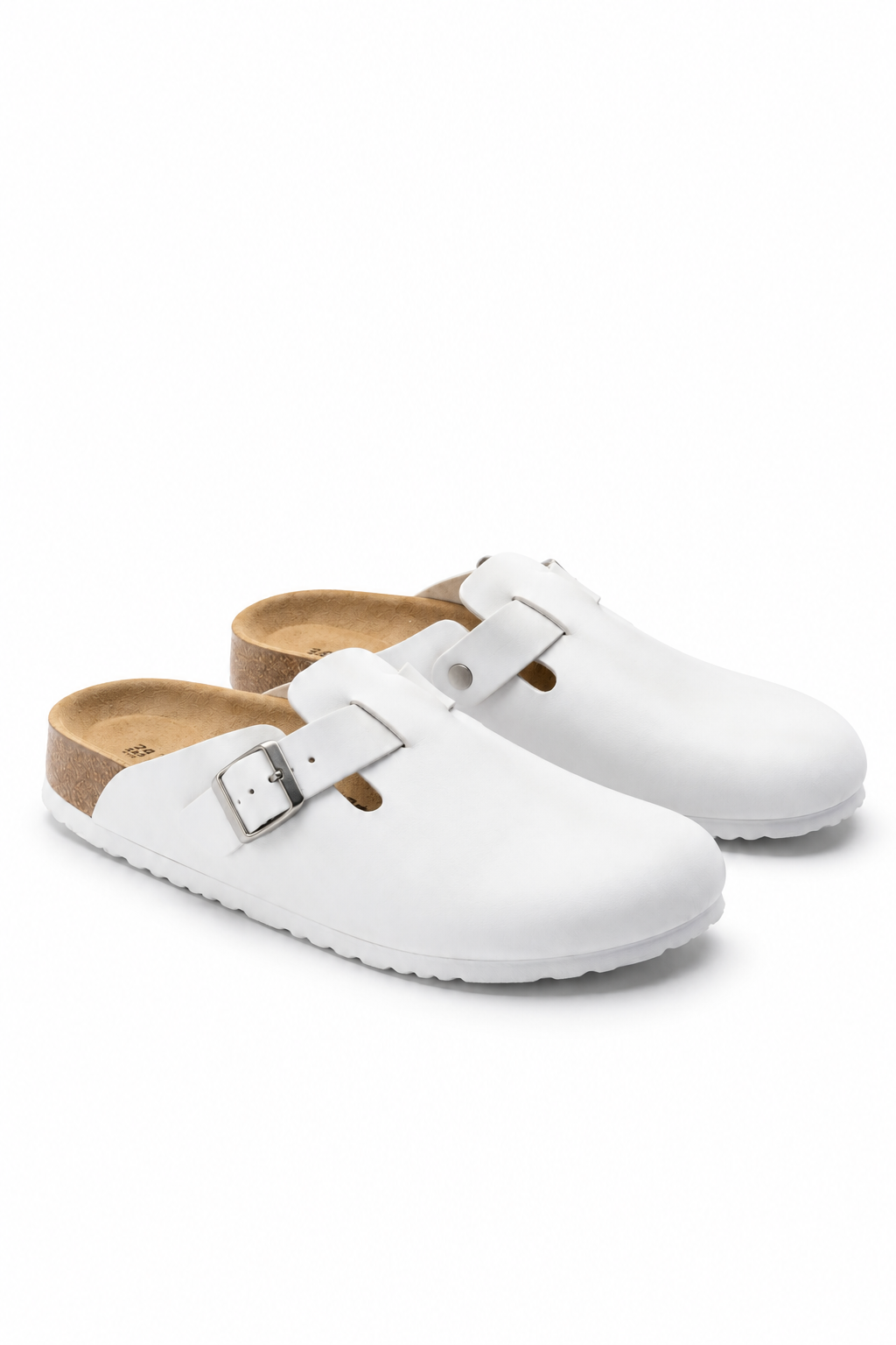 White Buckle Clogs