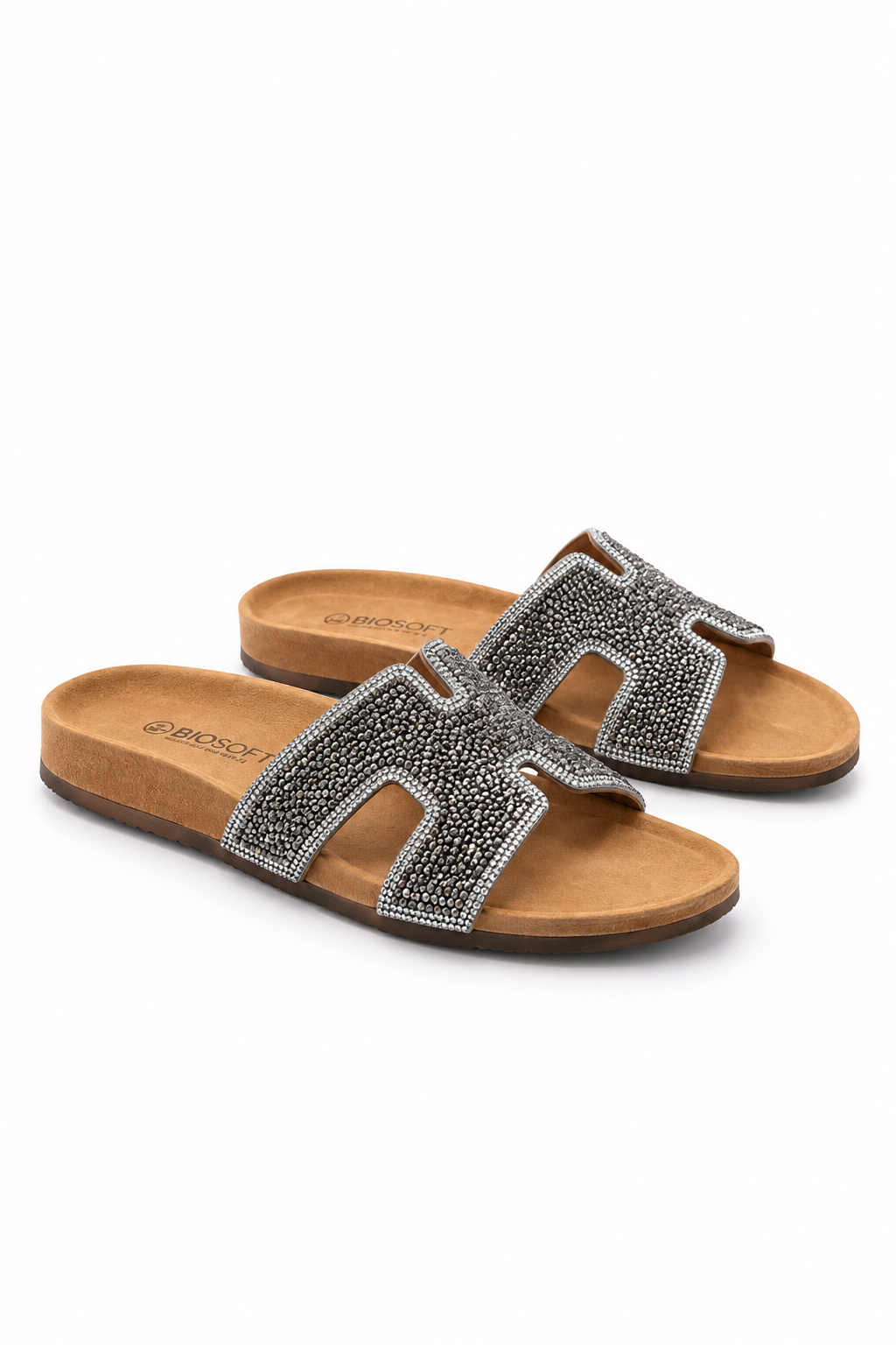 Black Patterned Buckle Slides