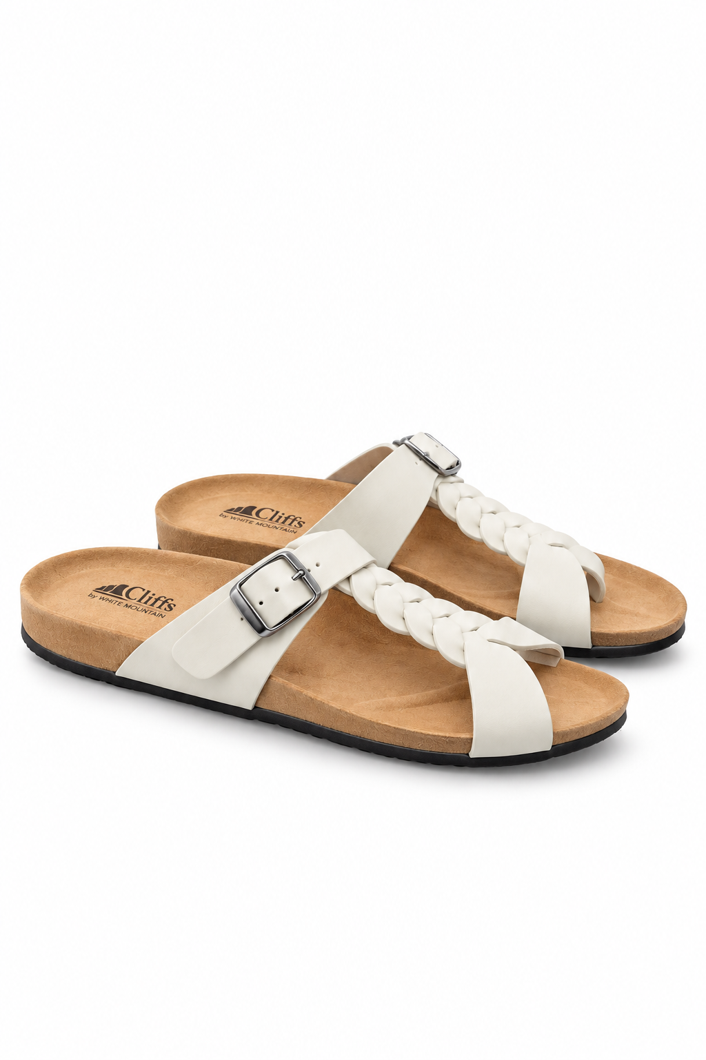 White Braided Buckle Sandals