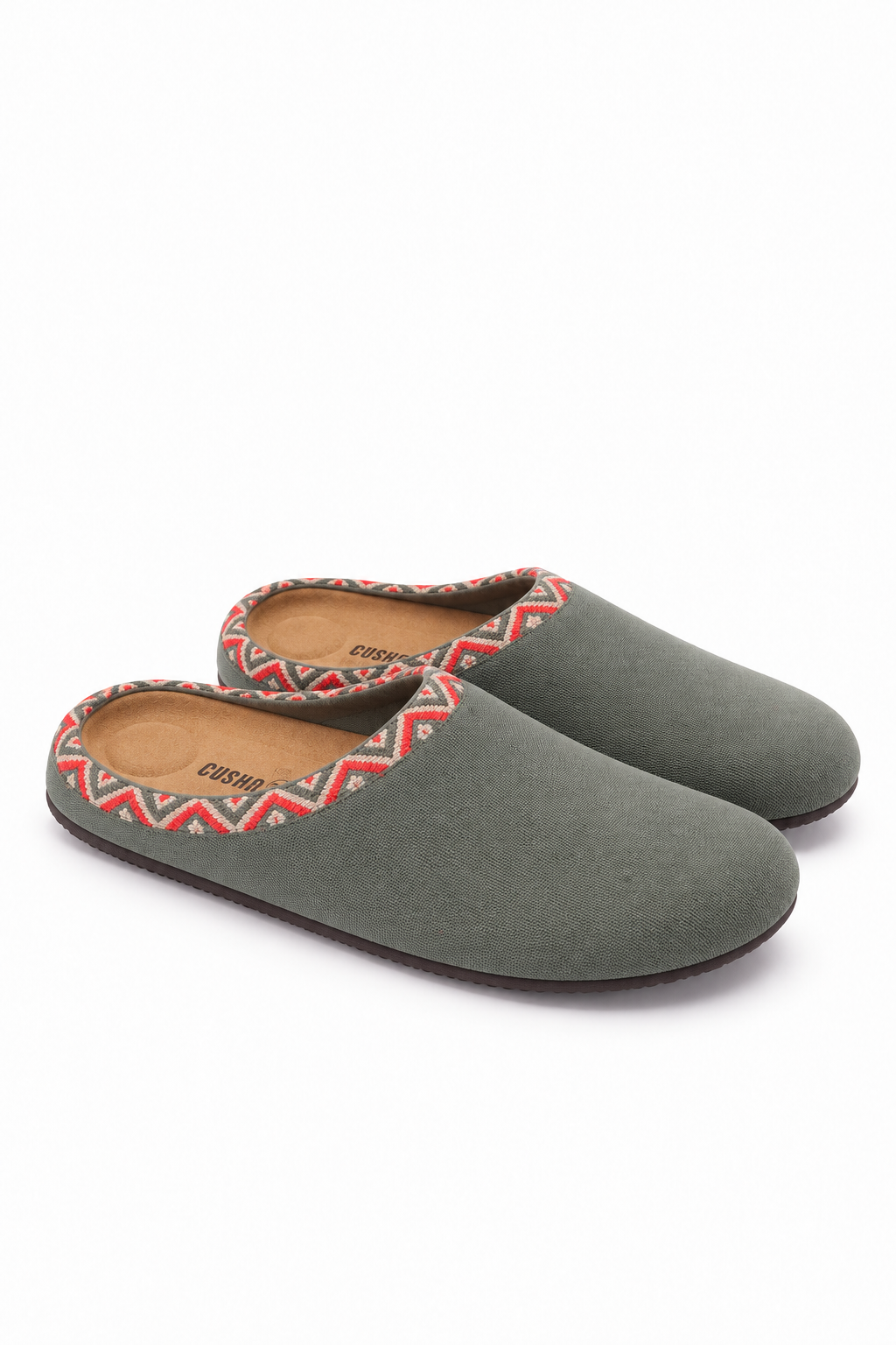 Olive Pattern Trim Closed Toe Slippers
