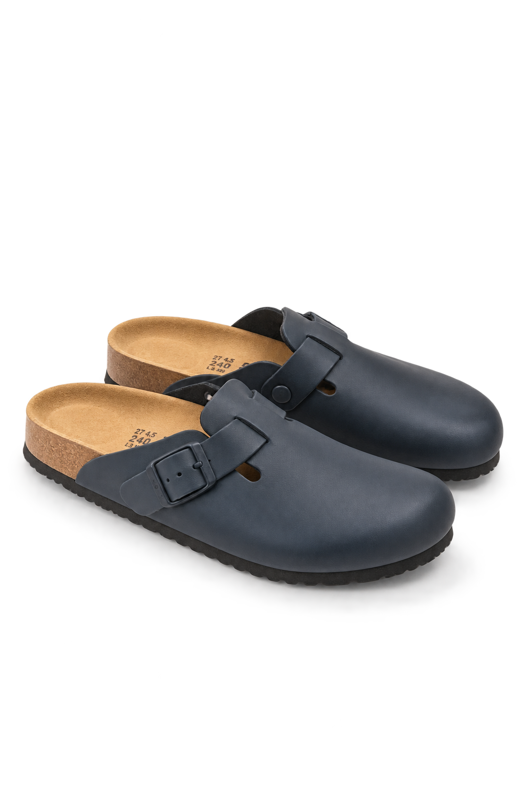 Navy Smooth Buckle Clogs