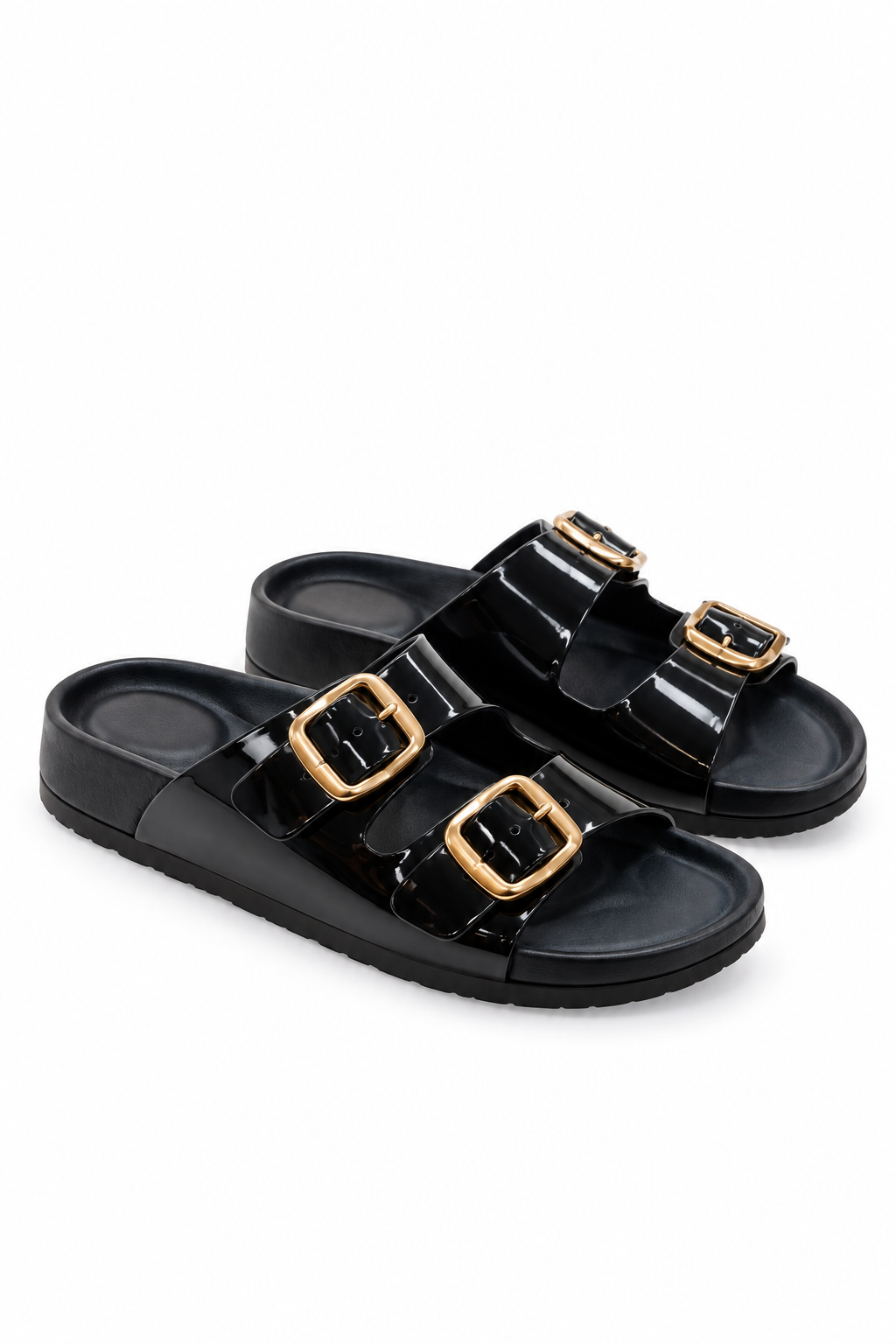 Black Statement Buckle Slides