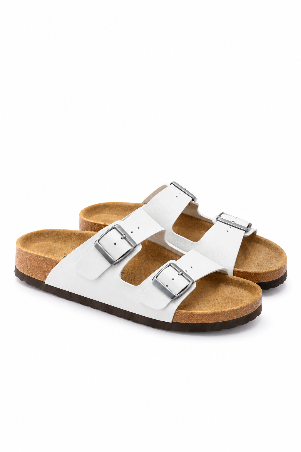 White Double Buckle Slides