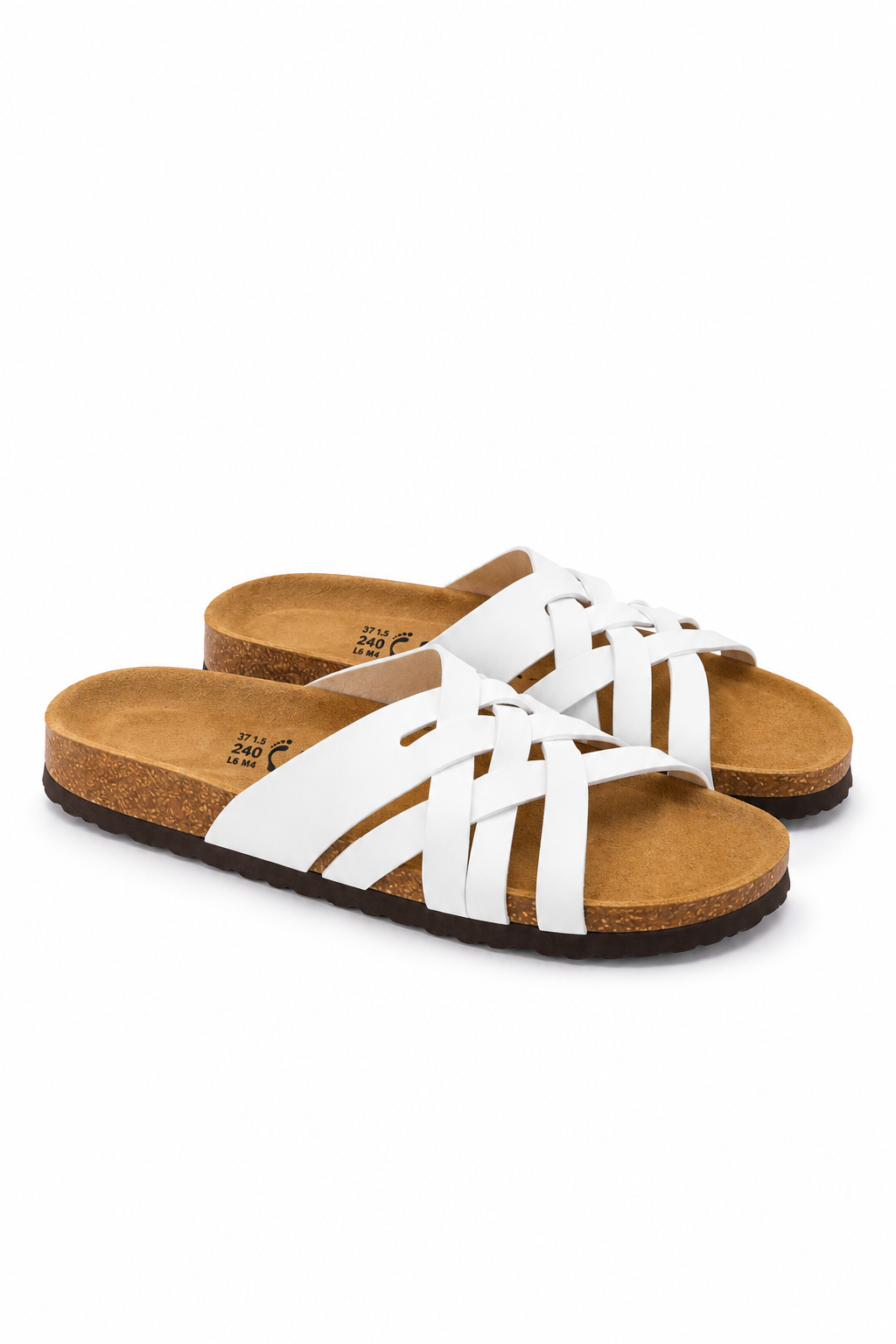 White Interwoven Strap Slides