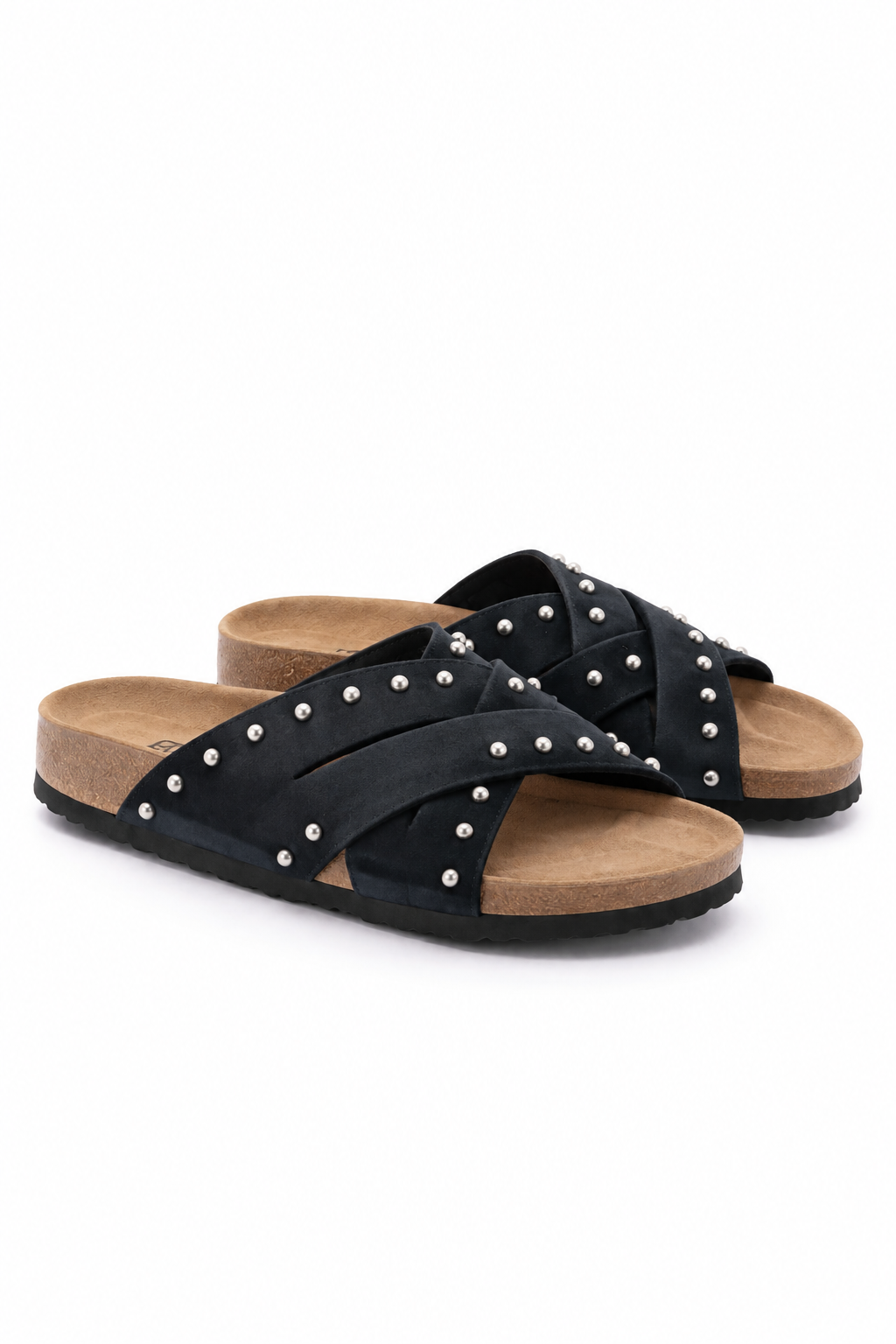 Black Studded Cross Strap Slides