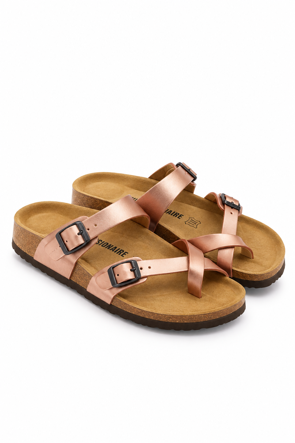 Rose Gold Cross Strap Buckle Sandals